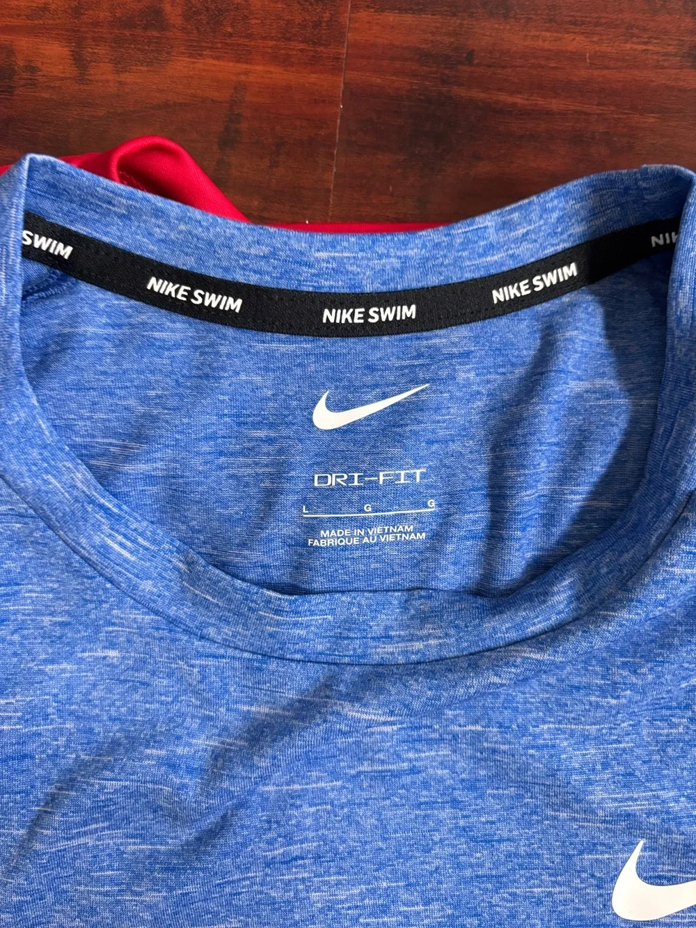 Nike Mens Short Sleeve swim Tee Trio - Red, Blue, Light Gray blue